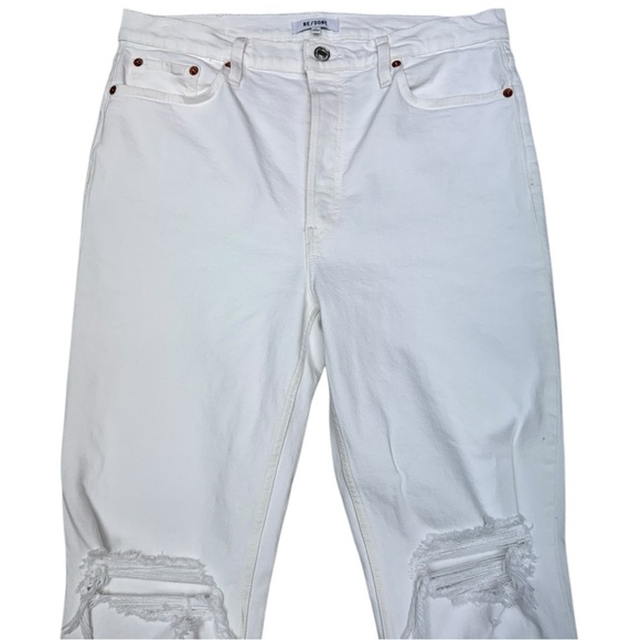 RE/DONE Jeans White Distressed Straight-Leg Jeans - Size 32 Casual White Denim - Picture 6 of 12